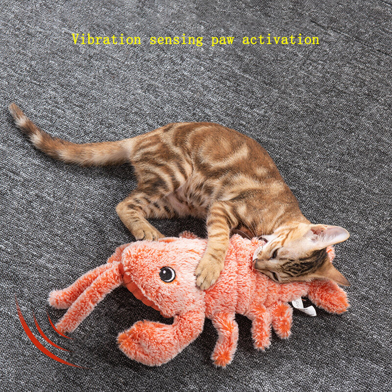 Hewan peliharaan gravitasi melompat udang USB simulasi pengisian bulu hewan Lobster mainan kucing Smart Tap Trigger kain penutup dapat dicuci