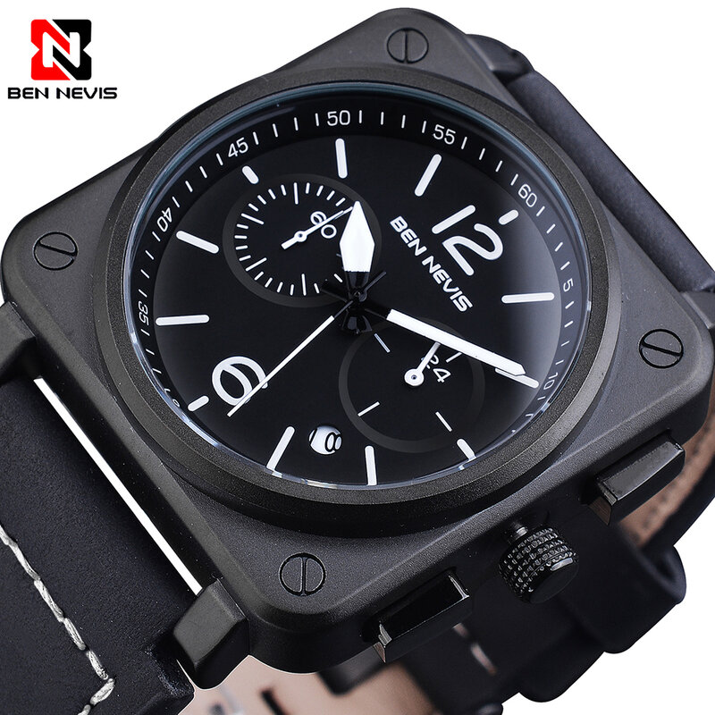 Male Watches 2022 Luxury Fashion Waterproof Square Mens Watch Quartz Movement Brown Genuine Leather with Gift Box Relojes