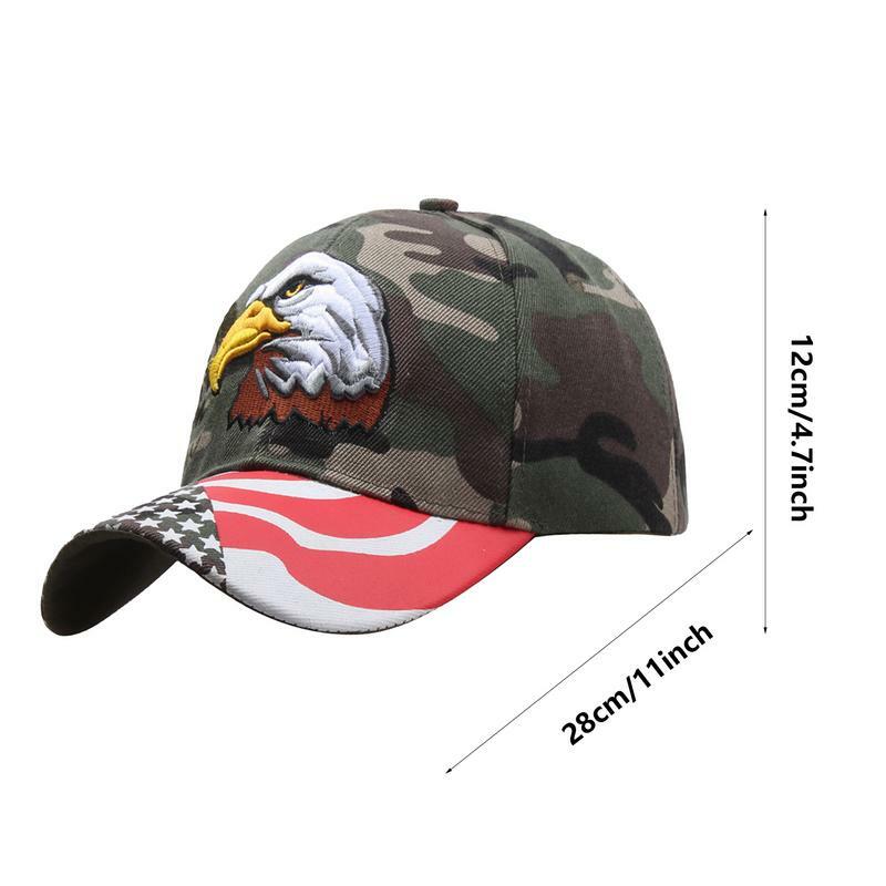 Topi Trucker Vintage Pria Wanita, topi elang dan bendera lidah bebek uniseks bordir patriotik topi tabir surya dapat disesuaikan dapat digunakan kembali