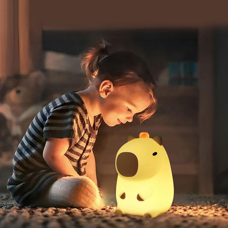 Cute Silicone LED Capybara Night Light Animal Lamp Touch Sensor Nightlight Children Kid Bedside Bedroom Decor Birthday Gift