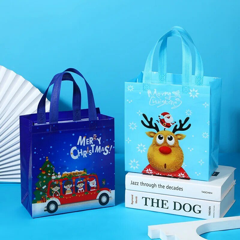 Рождественские Сумки-тоуты, нетканые сумки для упаковки печенья, закусок, подарков, украшения на Рождество, сумки для хранения сувениров, новый год 2024
