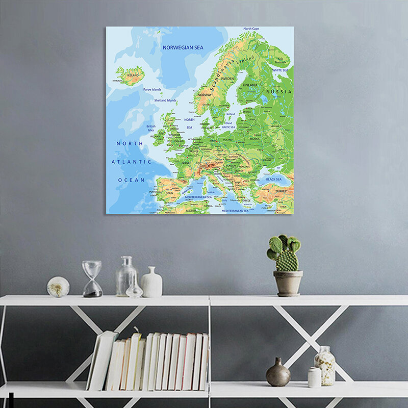90*90cm europa mapa orograficzna włóknina płótno malarstwo Unframed plakat na ścianę drukowany obraz Home Decoration szkolne