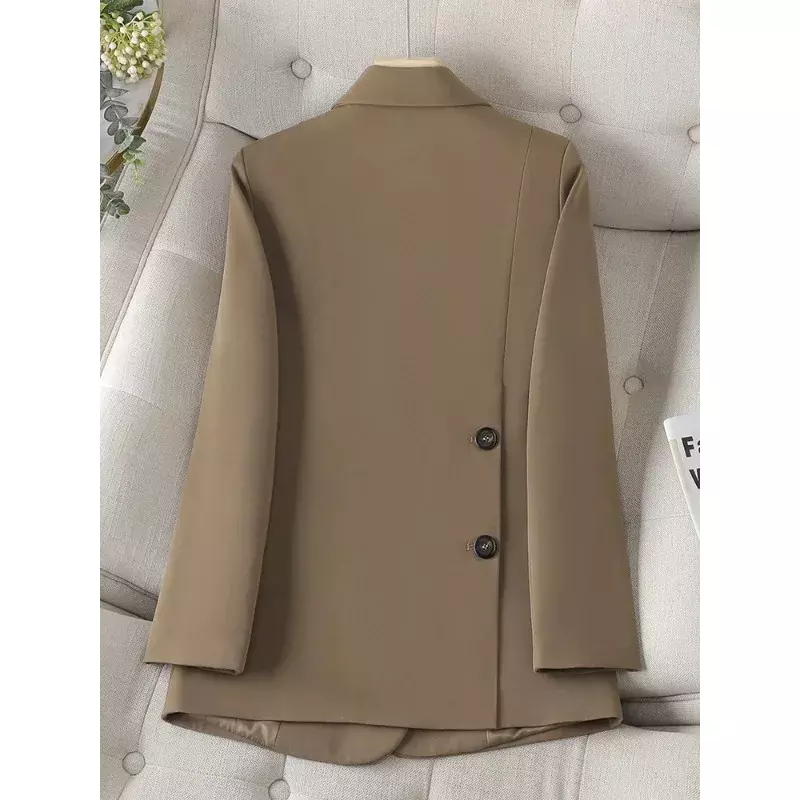 Blazer feminino casual de manga comprida, senhoras, café, bege, preto, monocromático, jaqueta solta, casaco feminino, nova chegada
