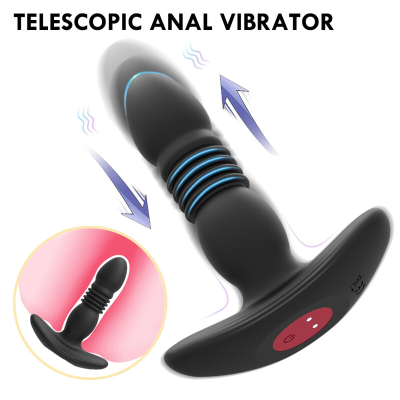 Vibrador de controle remoto sem fio para homens, Dildo Anal Telescópico Masculino, Massageador de Próstata