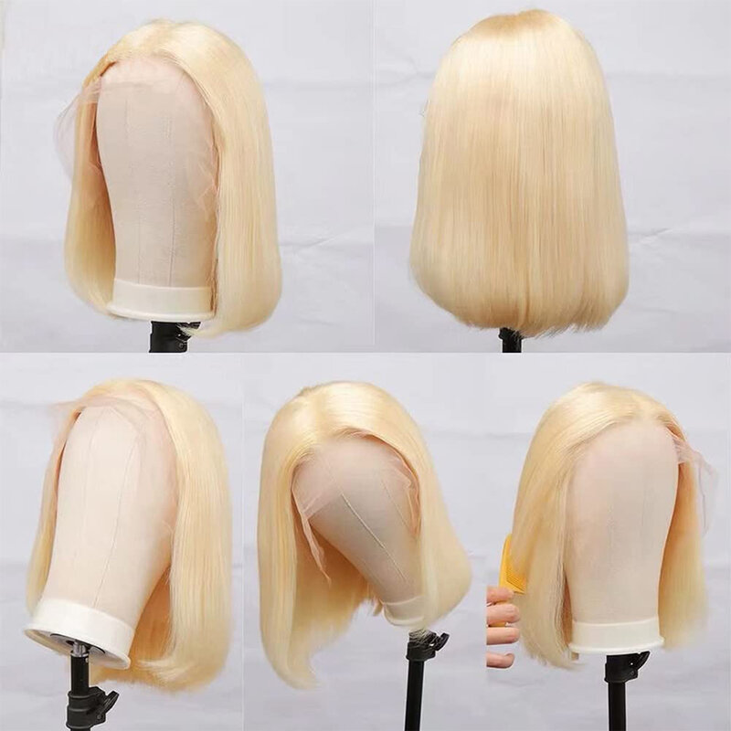 613 blond koronkowa peruka z przodu Bob ludzkie włosy 13x4 HD przezroczysta proste krótkie peruki w stylu Bob dla kobiet 150% gęstość brazylijska dziewica