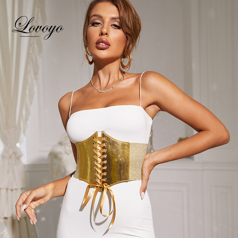 ゴスゴシック服,女性のアンダーバストコルセット,大きな伸縮性のあるウエストトレーナーのための光沢のある革の金色のコルセット
