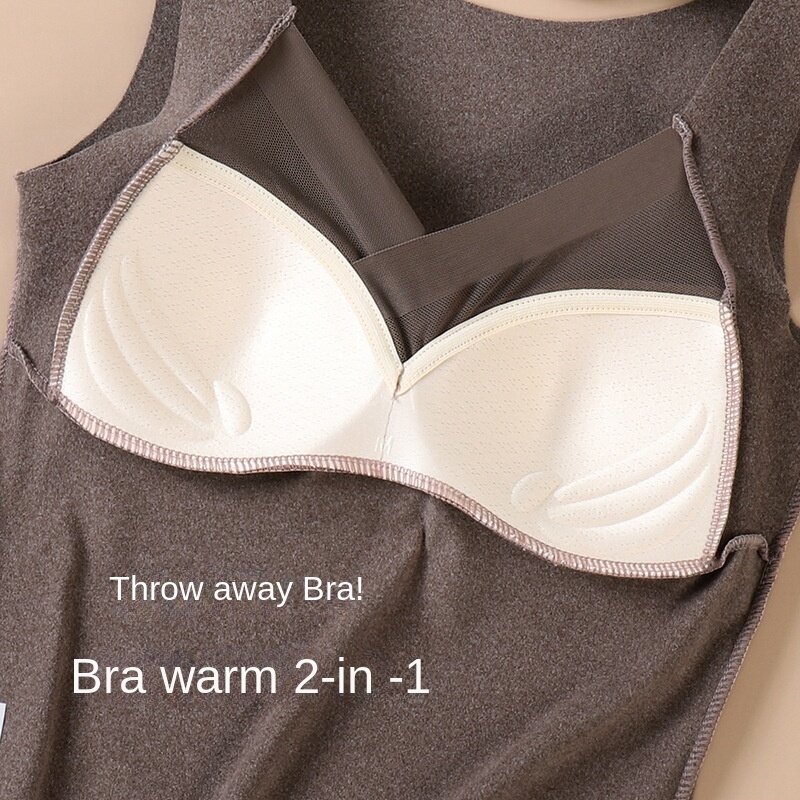 Женское термобелье с V-образным вырезом на осень и зиму, бесшовный топ, плюшевый утепленный терможилет с нагрудной подушечкой для женщин