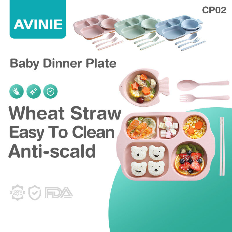 5Pcs/ Set Children Baby Tableware Set Cartoon Plates Kid Dishes Children Dinnerware Anti-hot Training Food Bowl Spoon Fork