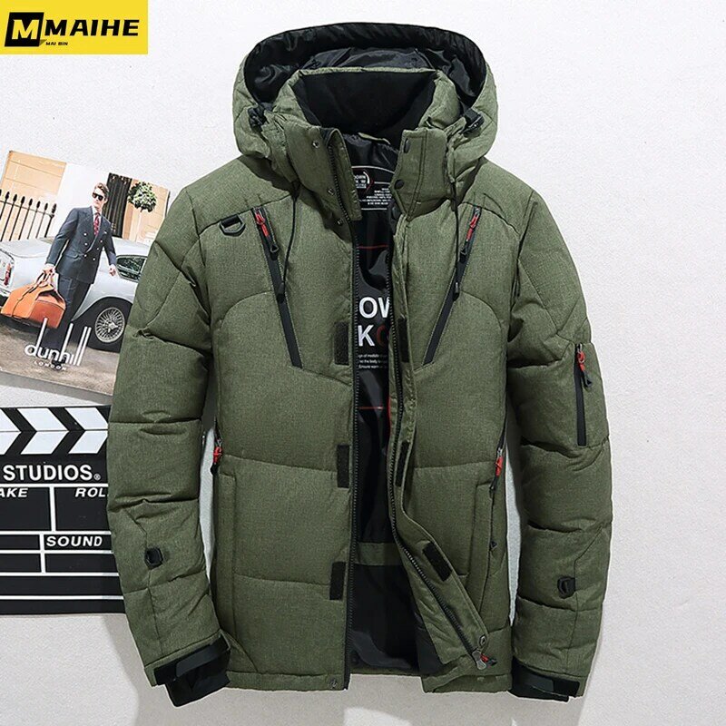 -30 Men's White Duck Down Jacket Warm Hooded Thick Puffer Jacket Coat Male Casual High Quality Overcoat Thermal Winter Parka Men