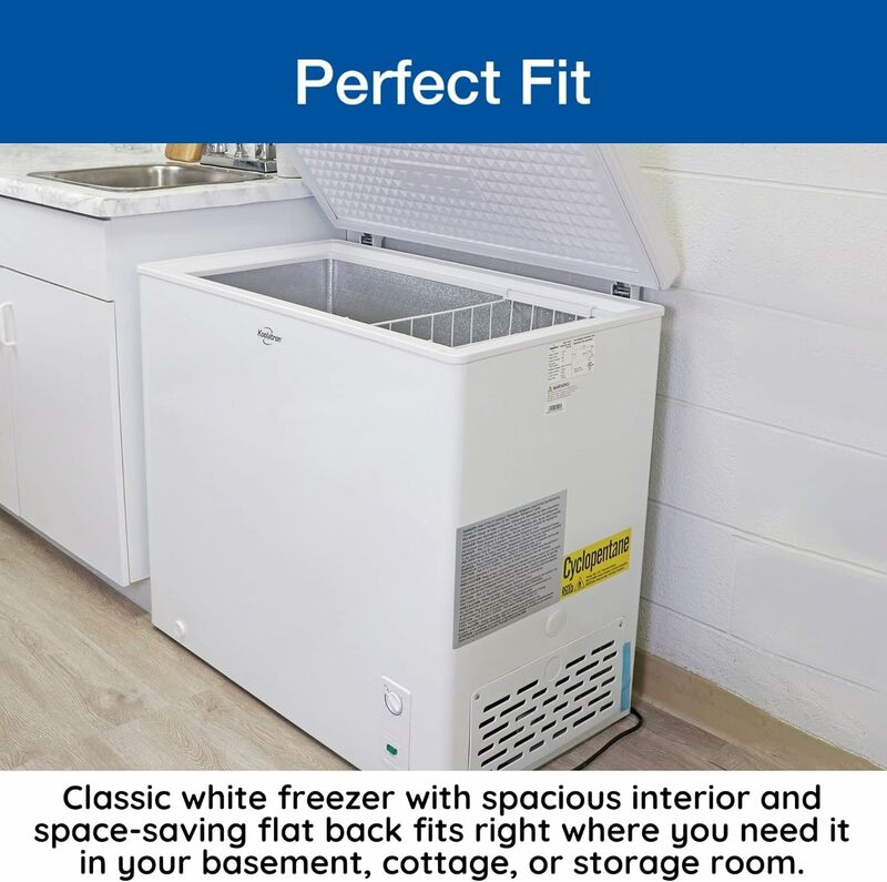 Large Chest Freezer, 7.0 cu ft (195L), White, Manual Defrost Deep Freeze, Storage Basket, Space-Saving Flat Back, Stay-Open Lid