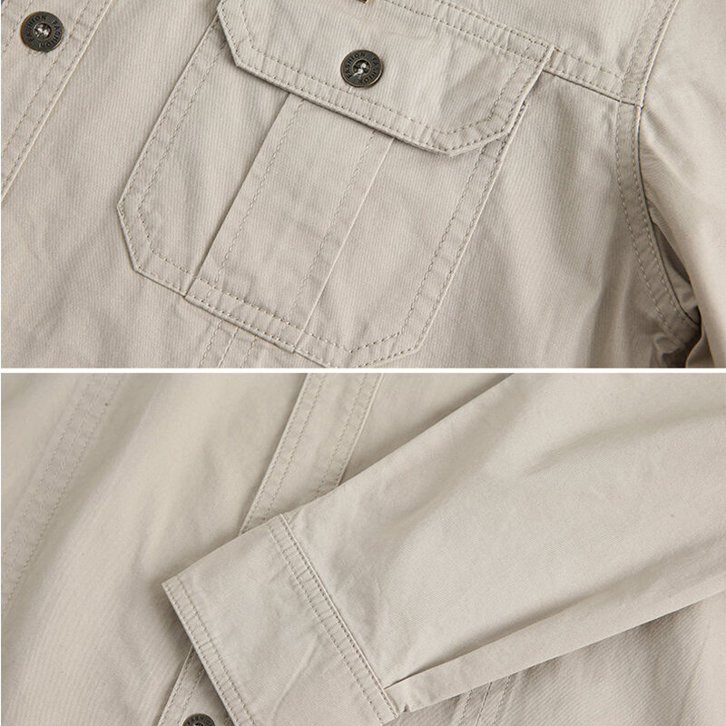Рубашка мужская с карманами, хлопок, длинный рукав, приталенная, Повседневная брендовая одежда, в стиле милитари, однотонная, 5XL, осень