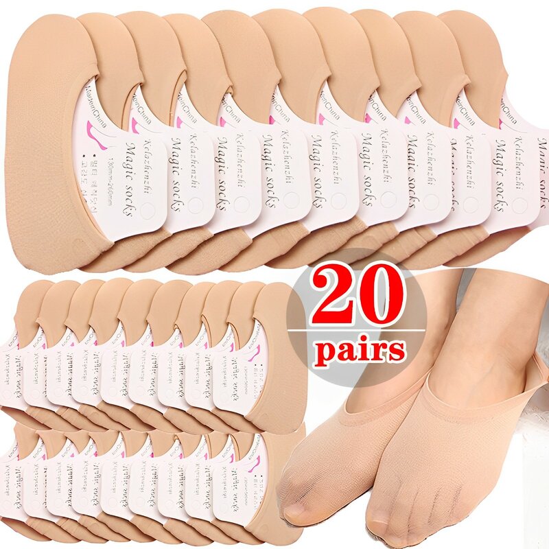 40PCS Non-slip Invisible Socks Slippers Seamless Ice Silk Ankle Boat Socks Summer Thin Solid Casual Breathable No Show Socks