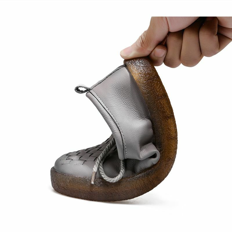 Zapatos ligeros de cuero antideslizantes para mujer, calzado plano y suave hecho a mano, tejido cómodo