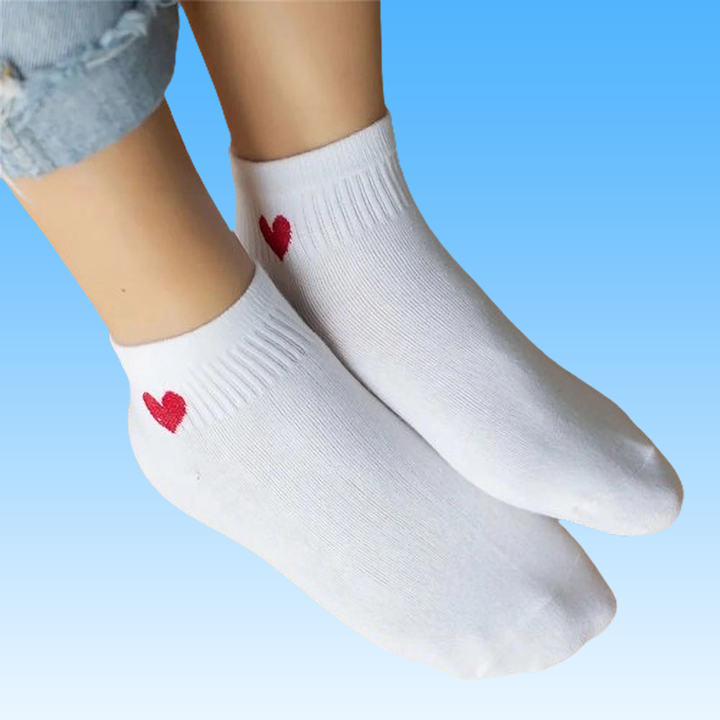 5 paia di calzini alla caviglia bianchi neri da donna primavera estate calzini da barca in cotone a tubo basso Cute "Love Heart" College JK Girls Socks