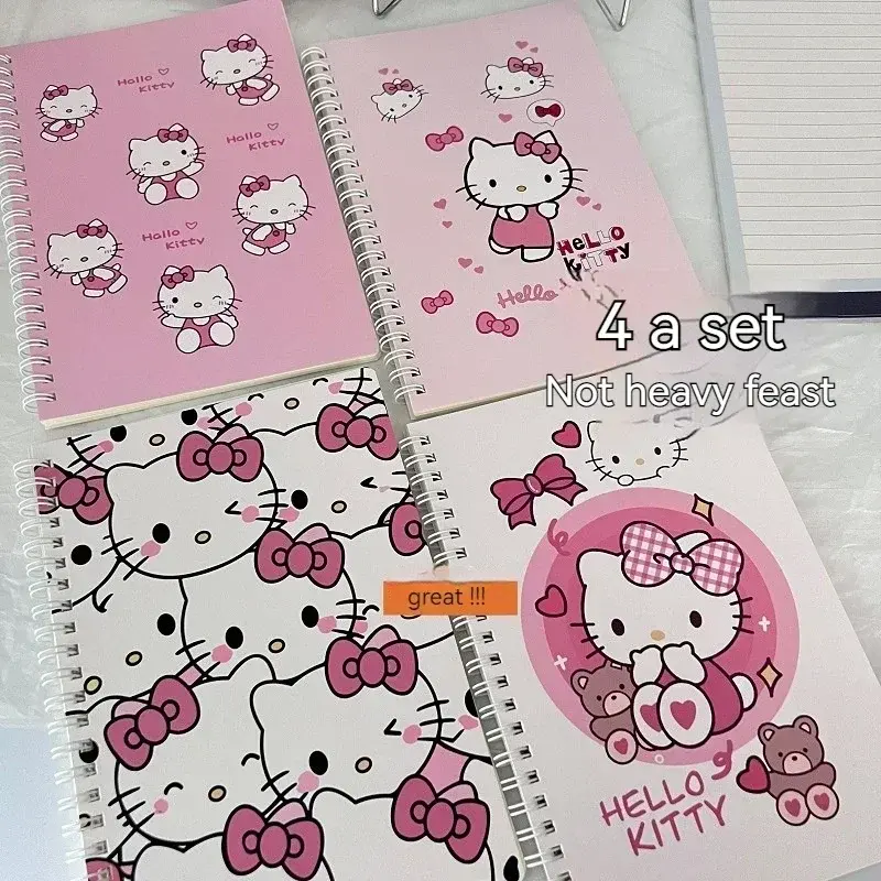 2024 satu Set baru 4 buku Sanrio Hellokitty buku catatan kartun A5 kumparan Notebook siswa Notebook lucu kartun grosir