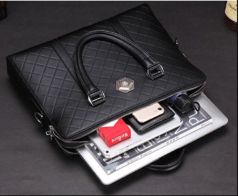 Мужской деловой портфель из высококачественной кожи, модные сумки на молнии с ромбовидной сеткой, вместительная сумка для ноутбука