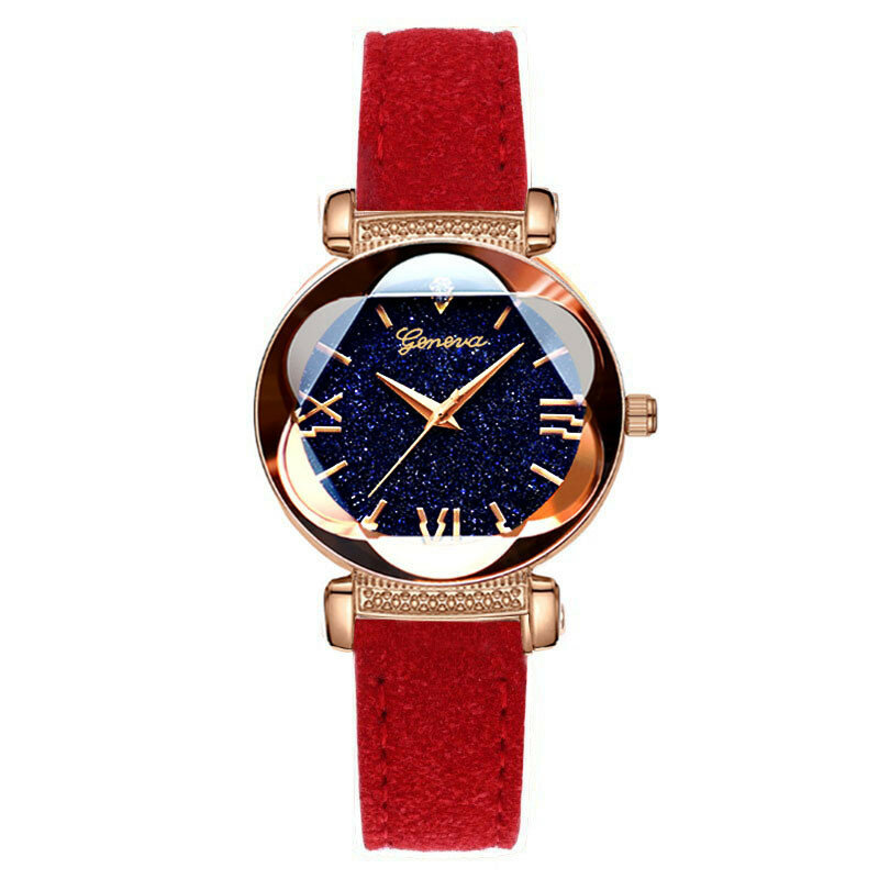 Relojes elegantes para mujer, esfera de estrella, seis elegantes relojes minimalistas de lujo, a la moda Reloj Digital con correa de cuero, relojes femeninos