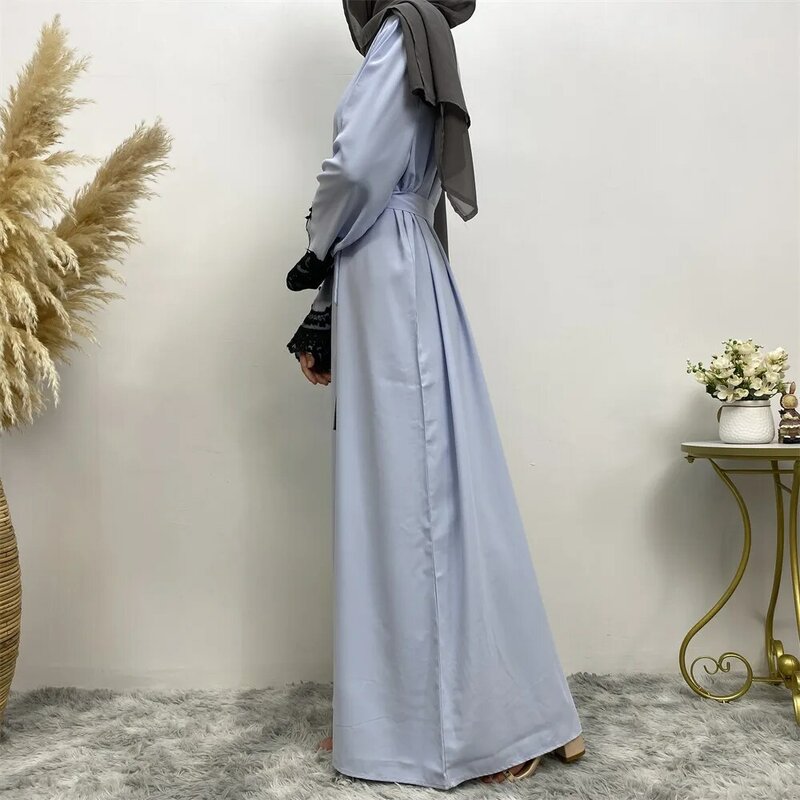 فستان إسلامي غير رسمي مزين بالدانتيل للنساء ، كم طويل ، ملابس إسلامية ، حفلات وعطلات ، عباية تركيا ودبي ، الموضة
