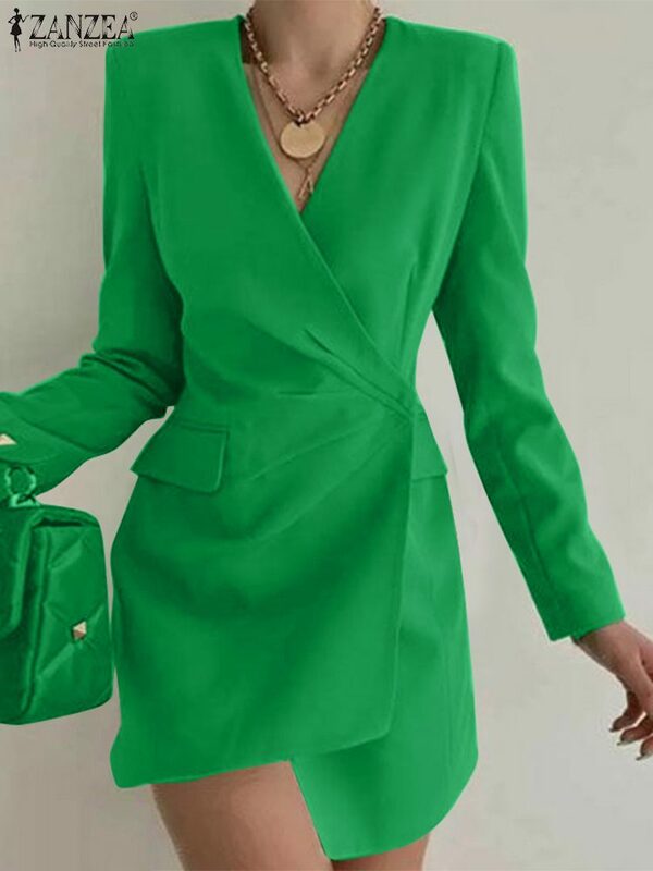 ZANZEA 2023 Women Sexy Blazer Long Sleeve Wrap Blazer Vestidos Elegant OL Fashion Irregular Hem Solid Color Coats Female Coat