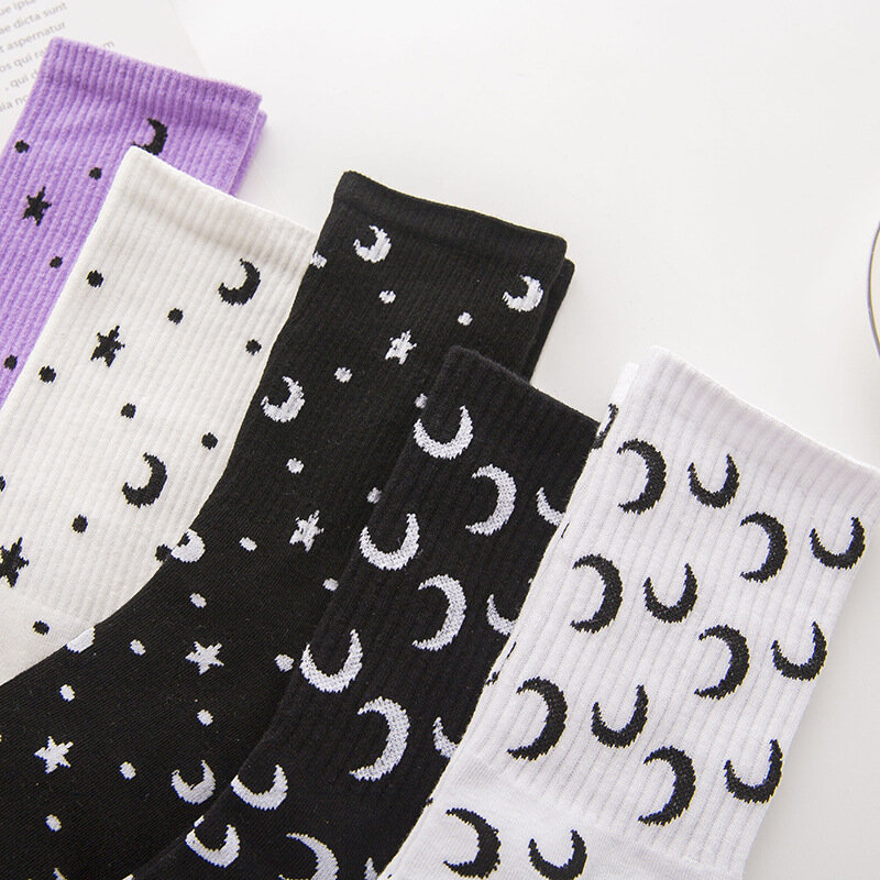 Star and Moon Patterns meias para homens e mulheres, algodão, antiderrapante, absorção de suor, longo, adulto, novo