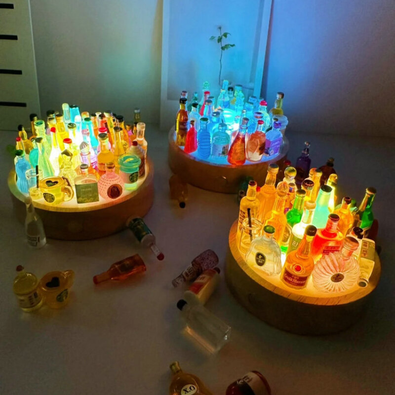 DIY lampki do butelek Mini USB ładująca drewniana podstawa lampa do otoczenia butelka wina nocna dekoracja świetlna Mini DIY wystrój do pokoju Bar na biurko