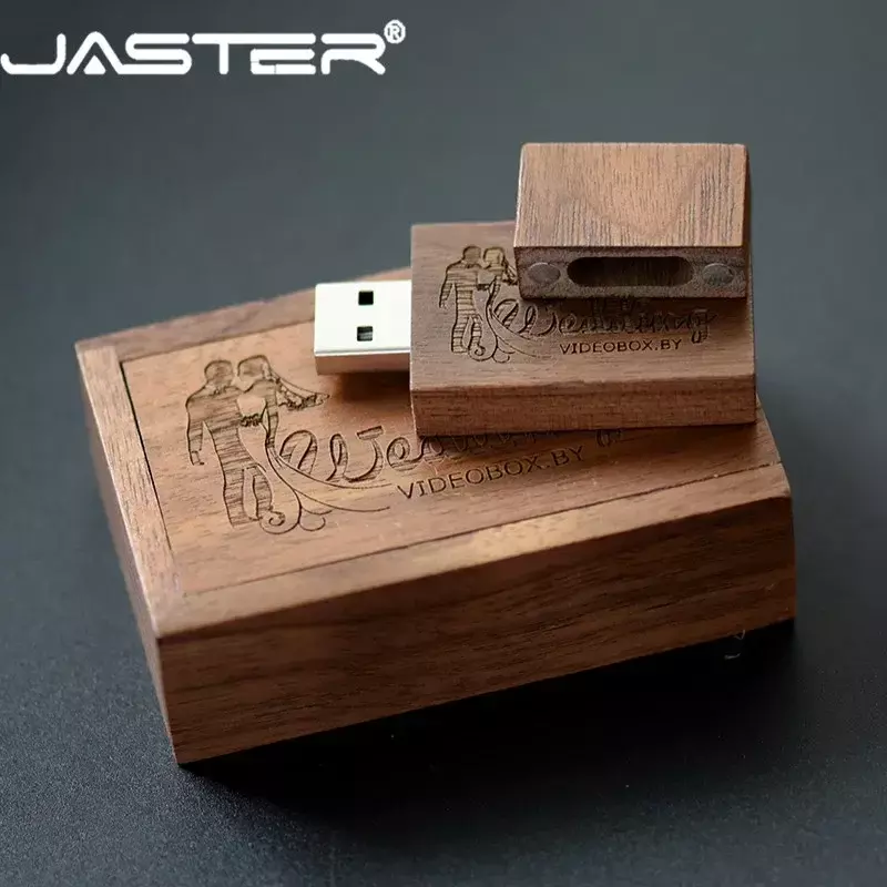 JASTER USB แฟลชไดรฟ์ไม้กล่อง Memory Stick ฟรีโลโก้ที่กำหนดเองไดรฟ์ปากกาสแควร์ไม้ Pendrive 128GB 64GB งานแต่งงานของขวัญ
