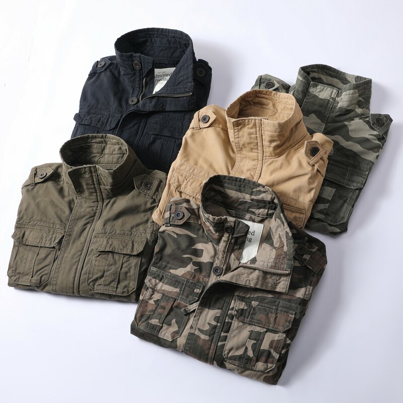 Retro Men's Autumn Jacket Tactical Camouflage Military Style Coat Stand Collar Casual Spring Jacket