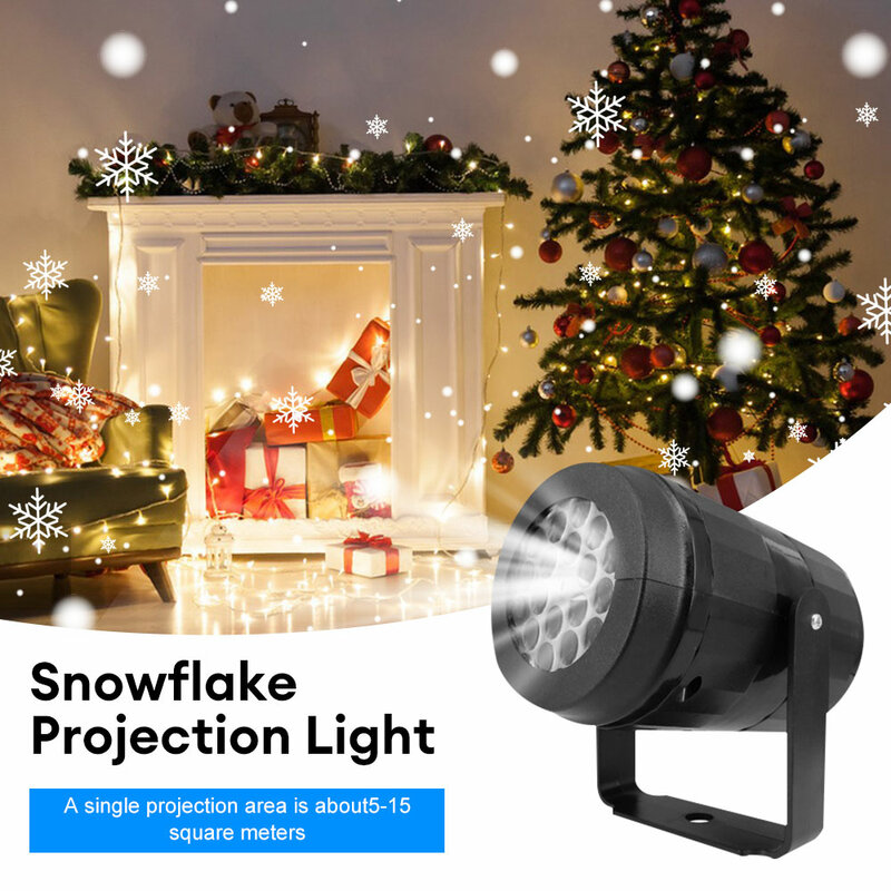 USB Snowflake Natal Projetor LED Fairy Lights para Quarto Rotating Dynamic White Snow Projection Lamp Indoor para Férias