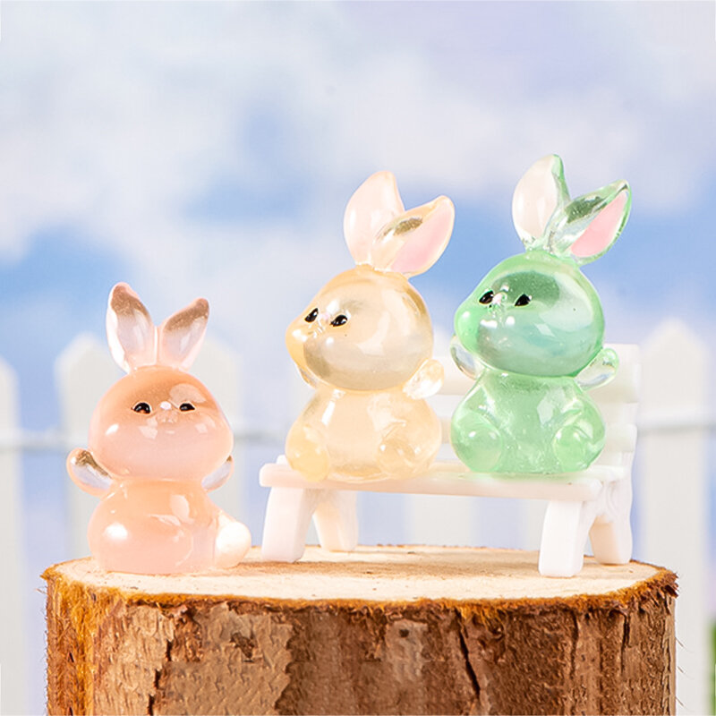 Luminous Cartoon Rabbit Model, Lovely Glow in Dark Display Stand, decoração de mesa de estante, micro paisagem, 6 estilos