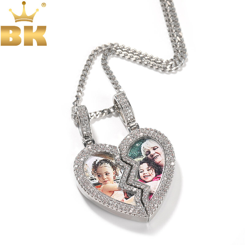 TBTK-Colgante de marco de foto con corazón roto, imán, dos imágenes, Circonia cúbica, Hiphop, joyería, regalo de San Valentín para pareja