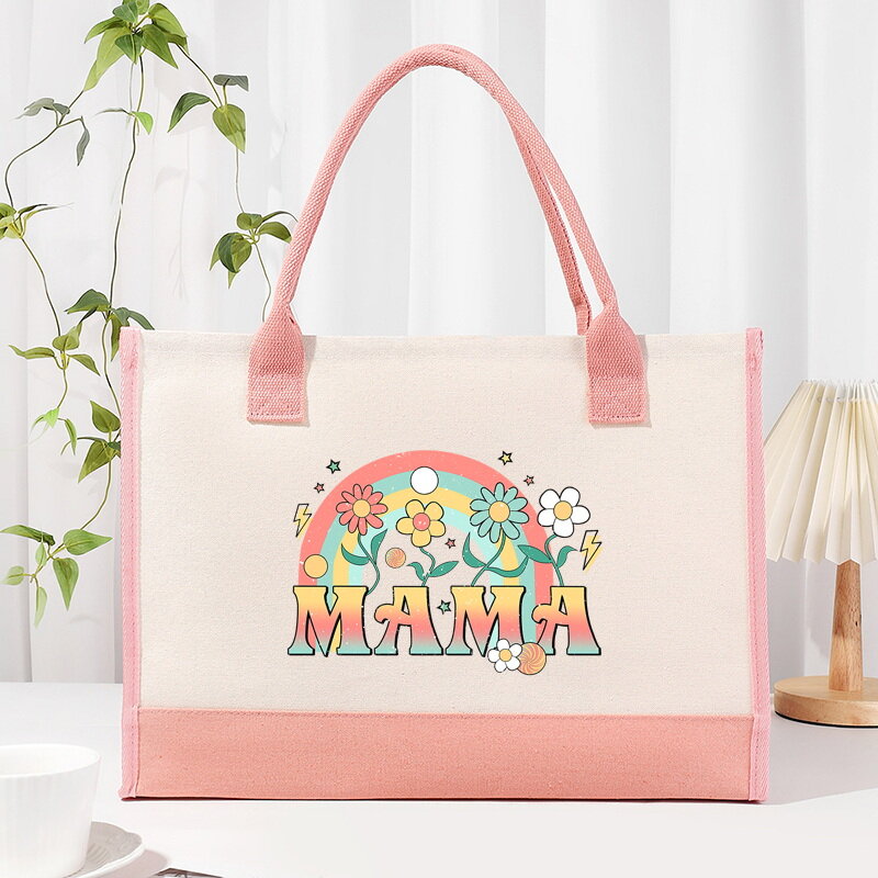 Mother's Day Colorful Printed Fashion Canvas Women's Handbag Large Capacity One Shoulder Casual Beach Bag Interior Waterproof