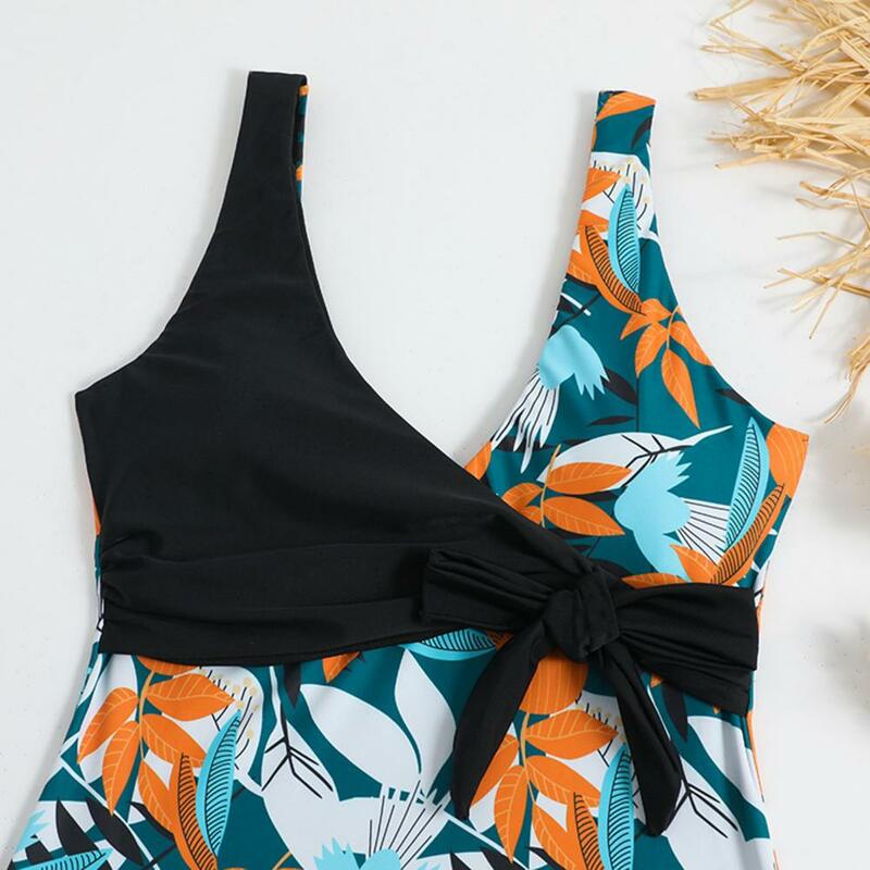 Summer Beachwear Tropical Leaf Print Women's One-piece Swimsuit Collection V-neck Monokini High Waisted Bathing Suit Backless