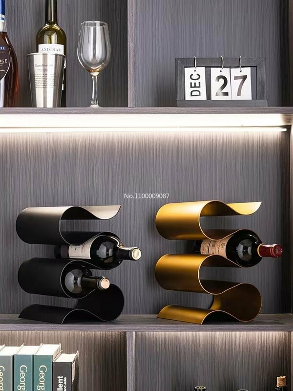 Estante de vino de metal minimalista moderno en forma de S, modelo de casa, departamento de ventas, dormitorio, estudio, sala de estar, comedor, decoración de escritorio