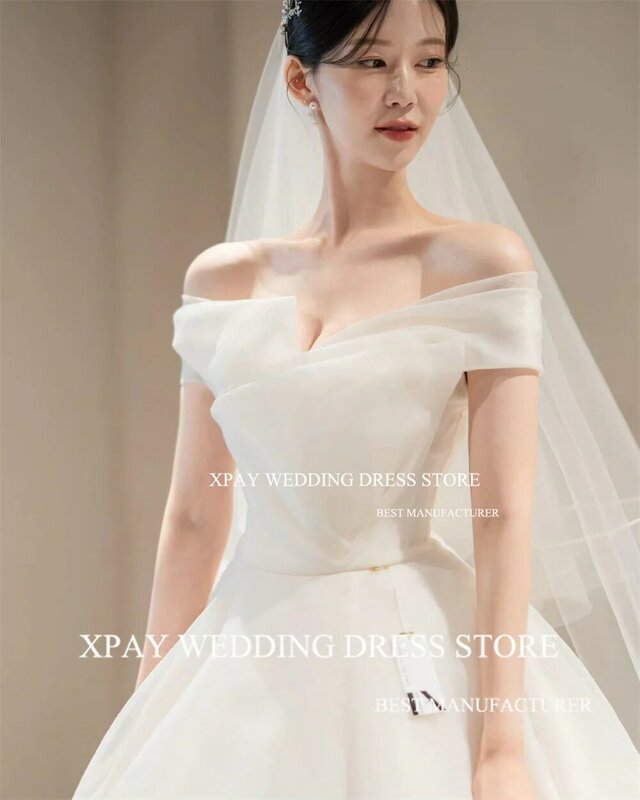 XUEN-結婚式の写真の変装,裸の肩のウェディングドレス,韓国のボールガウン,Vネック,ウェディングドレス