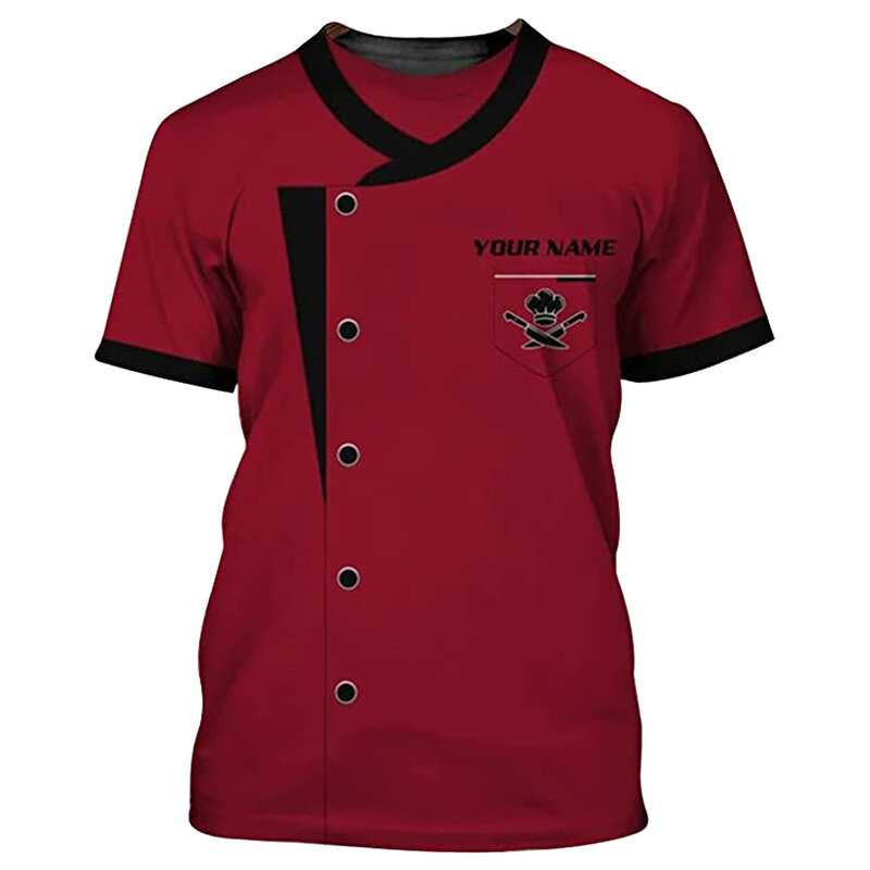 New Men Kitchen Hotel Chef Uniform Food Service Cook Top camicia a maniche corte traspirante girocollo Chef giacche abbigliamento t-Shirt