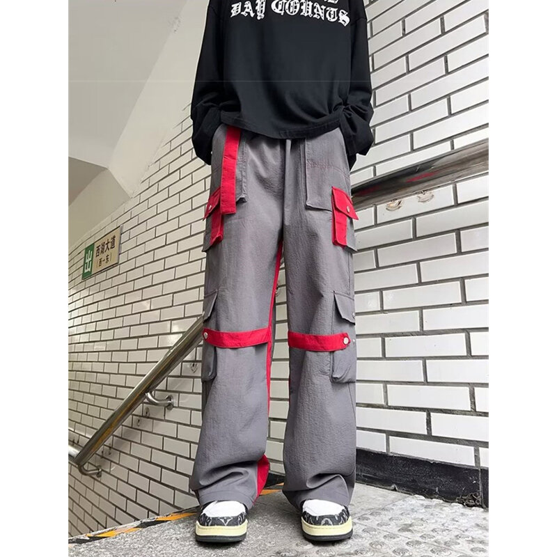 กางเกงคาร์โก้แนวสตรีทแวร์สำหรับผู้ชายกางเกงขากว้างเอวยางยืดสไตล์ฮิปฮอปแฟชั่นใหม่ฤดูใบไม้ร่วงสำหรับ Y2K