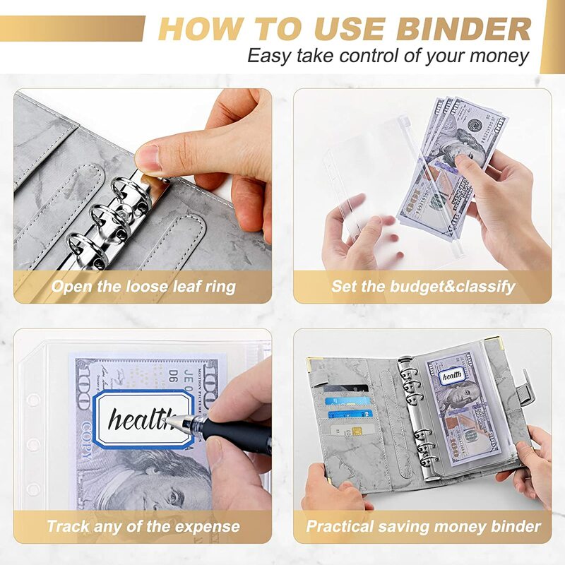A6 PU Leder Marmor Notebook Bindemittel Budget Planer Geld Organizer für Bargeld Einsparungen mit 12 Zipper Umschlag Taschen & Aufkleber