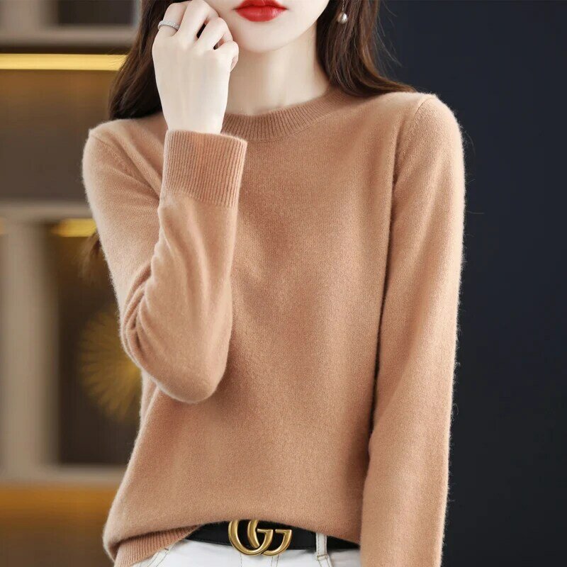 Suéter de cachemira de lana para mujer, jersey de cuello redondo, informal, suelto, de alta calidad, otoño e invierno, 100%