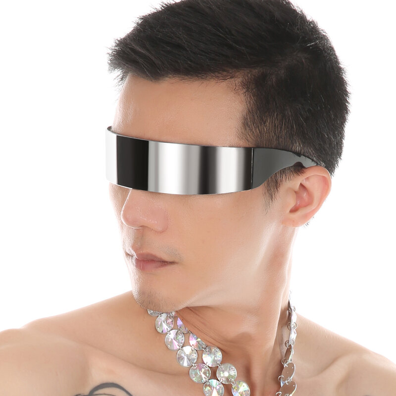 CLEVER-MENMODE cyberpunkowe soczewki maska na oczy męskie seksowne przyszłe okulary bez oprawek na imprezę erotyczne Cyber Punk futurystyczny Hip Hop