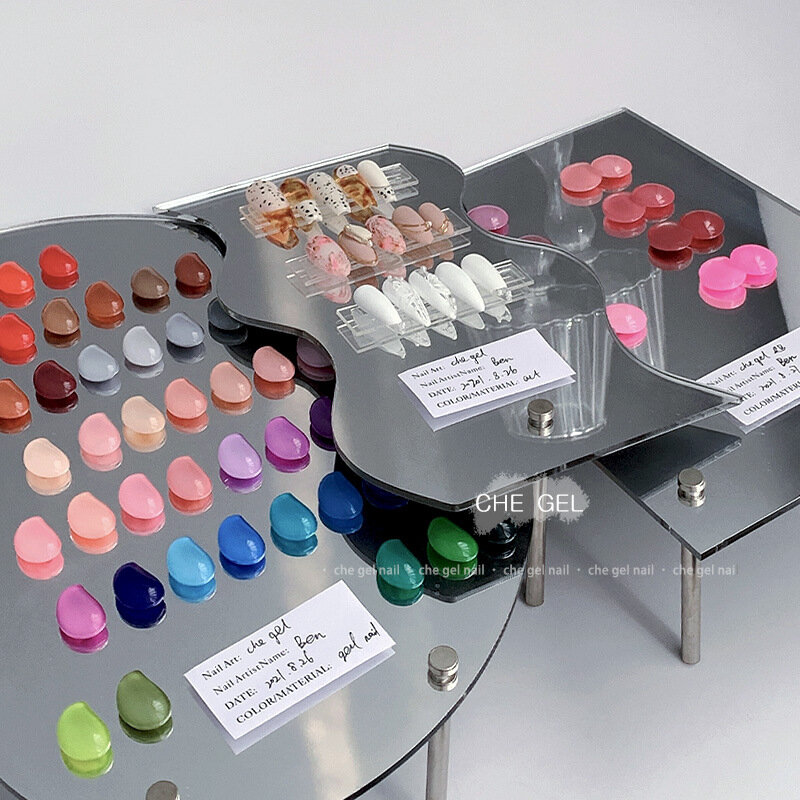 Ins Spiegel Onregelmatige Acryl Nail Art Valse Tips Display Bord Glazen Kleurenkaart Nail Art Display Manicure Met Plank