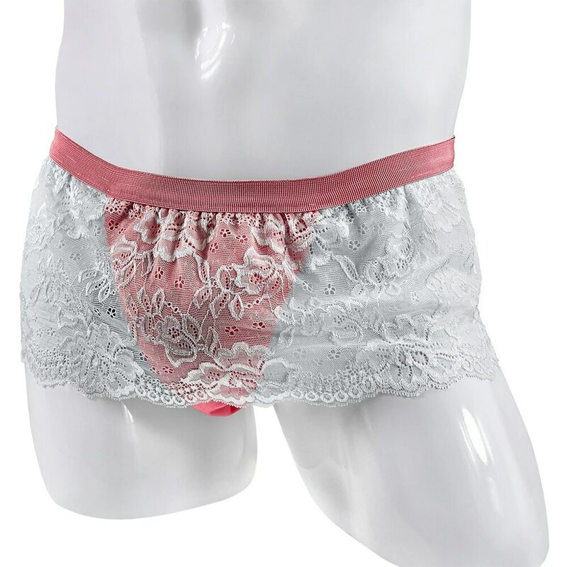 Sissy-Lingerie en dentelle pour hommes, culotte à jupe, sous-vêtement transparent solide, taille basse, string respirant 7.0