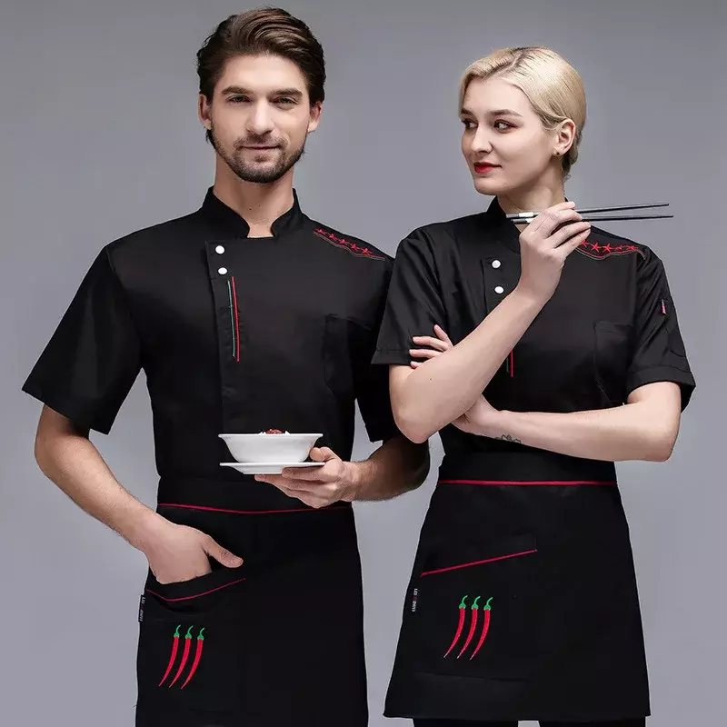 Chef Coat Short Sleeve Kitchen Restaurant Food Services Cooking Clothes Western Restaurant Work Overalls Bakery Waiter Uniform