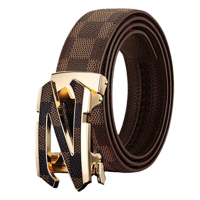 2024Business Men's Belt Genuine Leather Plaid Belt with Body Versatile for Daily Decoration Suit Pants Jeans Business Men's Belt