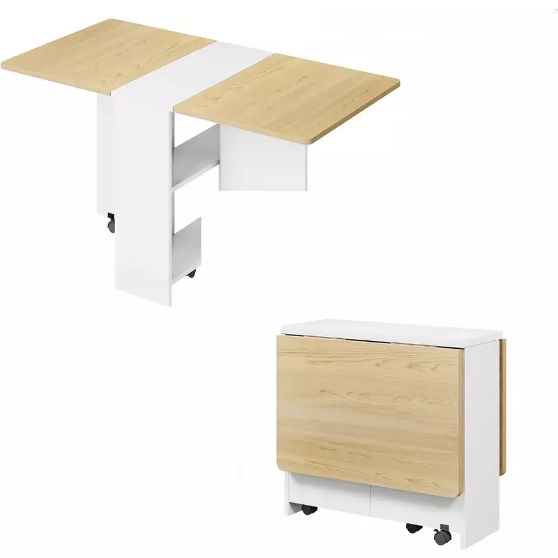 Folding Dining folfing Dinning Table, 47" D x 23.6" W x 29.5" H, Pear Wood Color and White