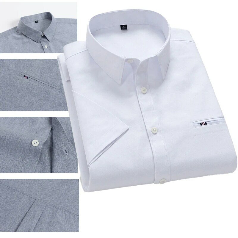 Camisa Oxford de manga corta para hombre, camisa Formal de alta calidad, 2024 algodón, Color sólido, transpirable, absorbe el sudor, 50.1% M-3XL
