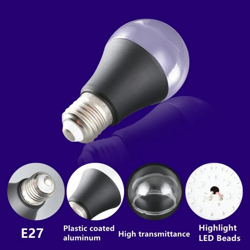 Avvrxx uv蛍光灯電球、暗闇で光る、紫と黒、パーティーランプ、ブラックライトバー、装飾電球、e27、12w