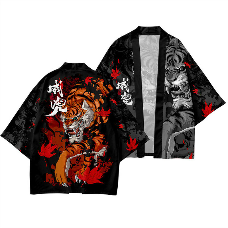 2022 hot sale new product fashion cardigan 3d digital printing Tiger Chinese dragon Lion adult traditional kimono