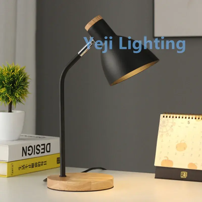 Ins-lámpara de escritorio E27 con base de madera, lámpara de mesita de noche nórdica colorida, luces de estudio de lectura, luces LED de Arte de madera de Color Macaron