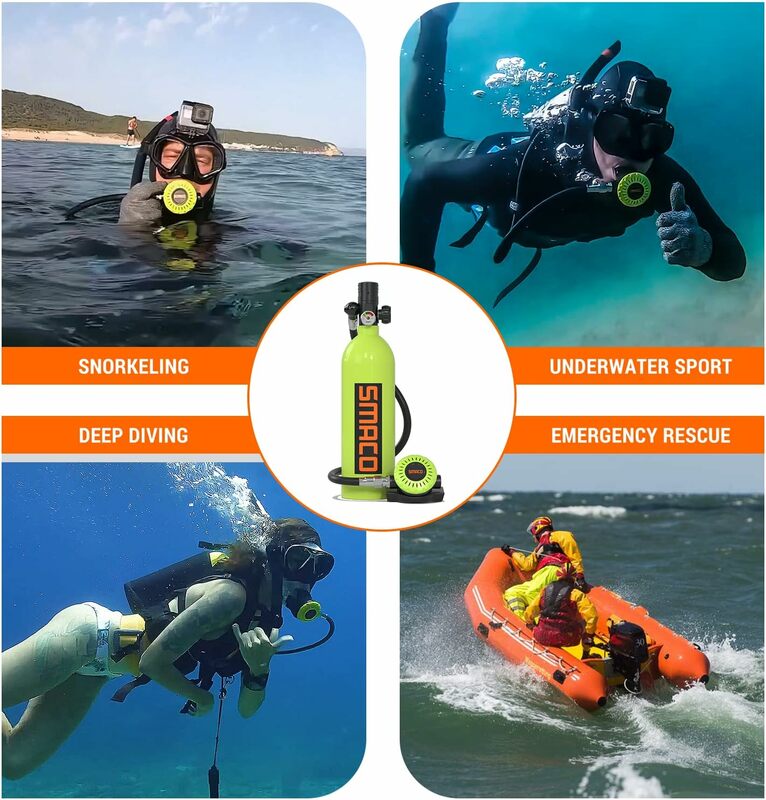 SMACO-Mini tanque de oxigênio de mergulho autônomo, portátil, reutilizável, respiração subaquática, 1L, 15-20 minutos