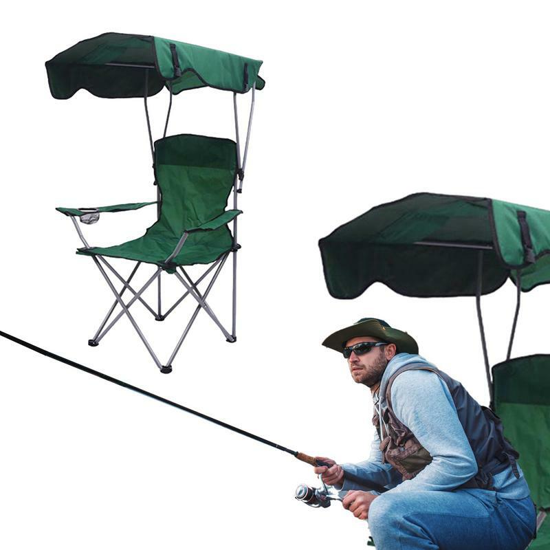 Chaise de camping avec ombrage, pliable, portable, inclinable, siège antidérapant, extérieur, pelouse, plage, confortable pour jardin